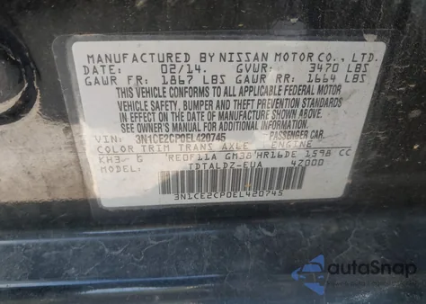 2014 Nissan Versa Note S (Sr)/S Plus/Sv from USA, damaged, VIN 3N1CE2CP0EL420745